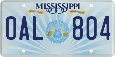 MS license plate OAL804