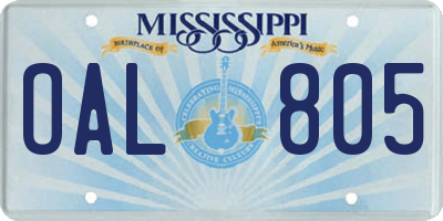 MS license plate OAL805