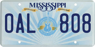 MS license plate OAL808