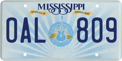 MS license plate OAL809