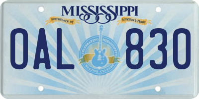 MS license plate OAL830