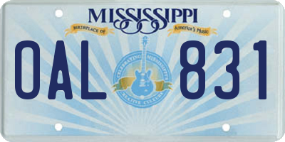 MS license plate OAL831