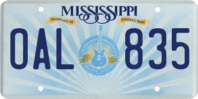 MS license plate OAL835
