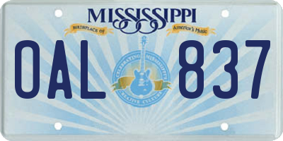 MS license plate OAL837