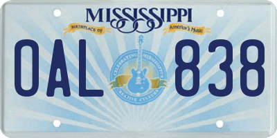 MS license plate OAL838