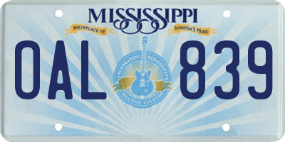 MS license plate OAL839