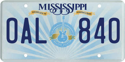 MS license plate OAL840