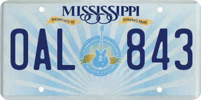 MS license plate OAL843