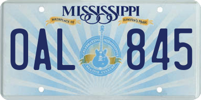 MS license plate OAL845