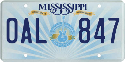 MS license plate OAL847