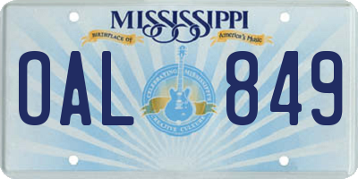 MS license plate OAL849