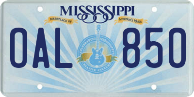 MS license plate OAL850