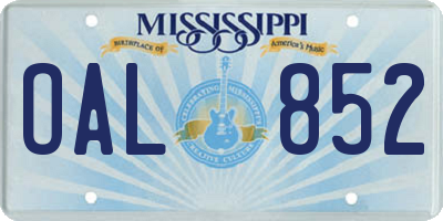 MS license plate OAL852