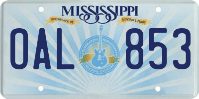 MS license plate OAL853
