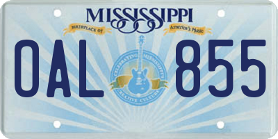 MS license plate OAL855