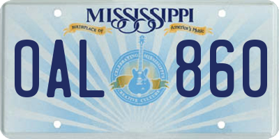 MS license plate OAL860