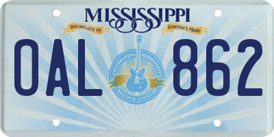 MS license plate OAL862
