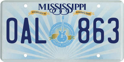 MS license plate OAL863