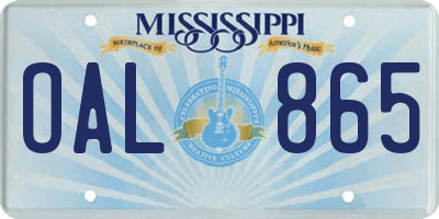 MS license plate OAL865