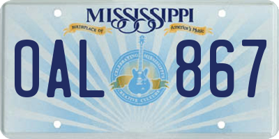 MS license plate OAL867