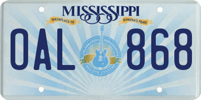 MS license plate OAL868