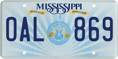 MS license plate OAL869