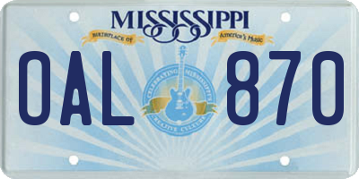 MS license plate OAL870