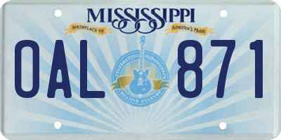 MS license plate OAL871