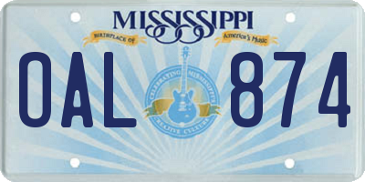 MS license plate OAL874