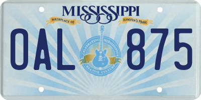 MS license plate OAL875