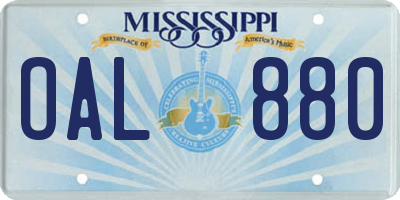 MS license plate OAL880
