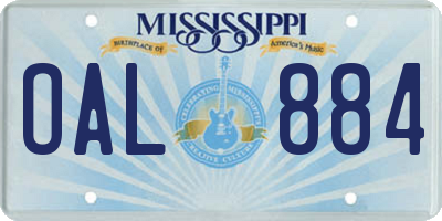 MS license plate OAL884