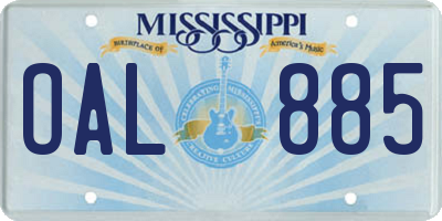 MS license plate OAL885