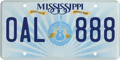 MS license plate OAL888