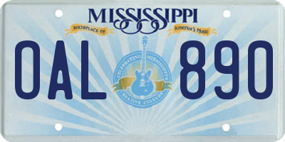 MS license plate OAL890