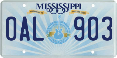 MS license plate OAL903