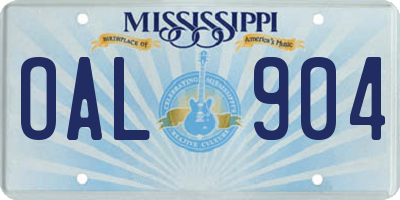 MS license plate OAL904
