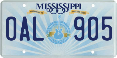 MS license plate OAL905