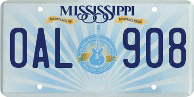 MS license plate OAL908