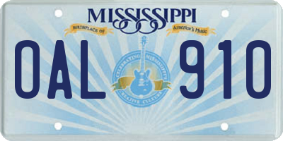 MS license plate OAL910