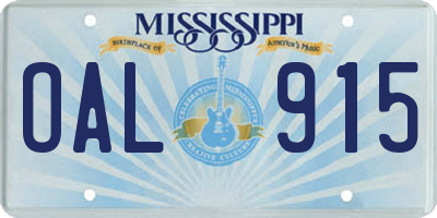 MS license plate OAL915