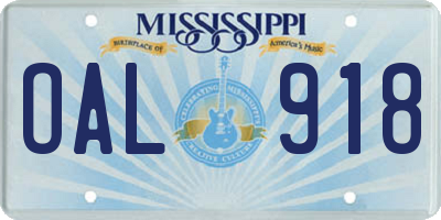 MS license plate OAL918