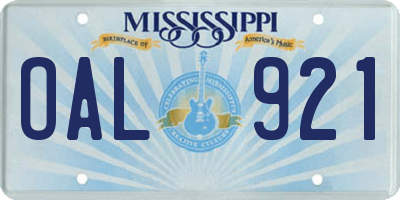 MS license plate OAL921