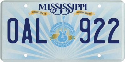 MS license plate OAL922