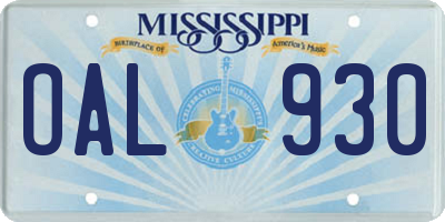 MS license plate OAL930