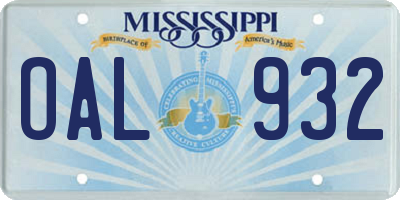 MS license plate OAL932