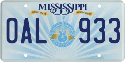 MS license plate OAL933