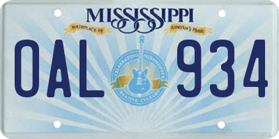 MS license plate OAL934