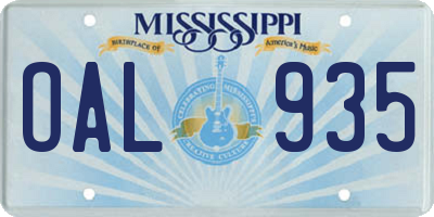 MS license plate OAL935