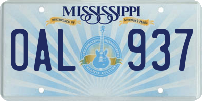 MS license plate OAL937
